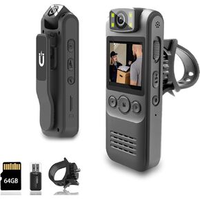 Body Camera with Video Recording, 1080P HD, Wearable Body Worn Cameras 64GB Storage with Magnetic Clip, Body Cameras for Law Enforcement, Home, Riding, Outdoor