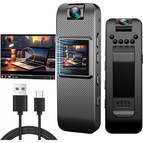 Mini Body Camera HD 1080P Wearable Video Recorder, Small Security Camera with Night Vision 1.3 Inch Display 180° Rotatable Lens, Portable Body Cam for Law Enforcement/Sports/Delivery
