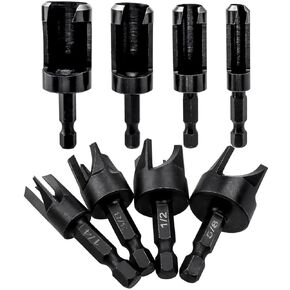 Wolfride 8Pcs Wood Plug Cutter Set 1/4" Hex Shank Straight & Tapered Claw Drill Bits Woodworking Hole Saw Cutting Tool 1/4" 3/8" 1/2" 5/8"