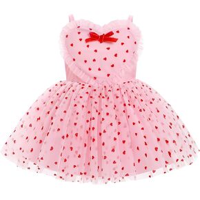 IMEKIS Toddler Girl Valentines Day Heart Tulle Dress Butterfly Birthday Tutu Cake Smash Outfit Photo Shoot