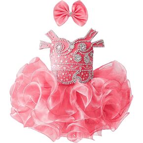 طفلة فتاة من الكتف Glitz Cupcake Pageantes Dresses Princess Birthday Party Tutu Ball Dons Pt013
