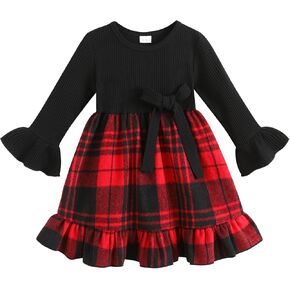 JEELLIGULAR Toddler Girl Dresses Fall Winter Long Sleeve Ruffle Dress Outfit for Baby Girls