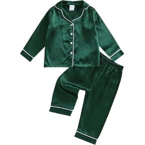 Toddler Girl Silk Pajamas Baby Long Sleeve Button Down Satin Silk Pjs Sleepwear Loungwear Clothes Set