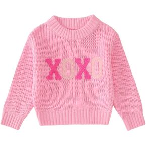 CM C&M WODRO Toddler Baby Girl XOXO Embroidery Sweater Kid Valentines Knit Long Sleeve Pullover Cute Warm Clothes 2-6 Years