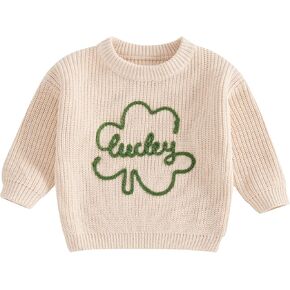 Baby Girl Boy Sweater Toddler Infant Newborn St Patricks Day Outfit Shamrock Knit Oversized Crewneck Pullover