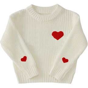 Toddler Baby Girl Valentines Day Outfit Love Heart Embroidery Kint Sweater Crewneck Long Sleeve Cute Winter Clothes