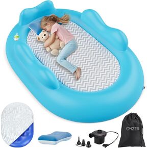 Inflatable Toddler Travel Bed - Comfortable Air Mattress with Waterproof Cover - Portable Toddlers Bed for Kids - Oval Blow Up Bed with 3 Sides Bumpers - Ideal for Sleeping Camping Traveling(61 in)
