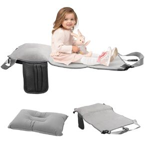 Toddler Airplane Bed, Portable Toddler Airplane Seat Extender, Toddler Travel Bed for Airplane, Airplane Inflatable Bed for Toddler, Kids Airplane Travel Essentials, Foot Rest for Flights, Grey