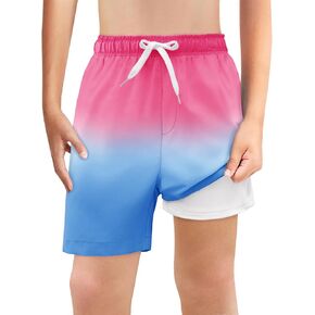 Haloumoning Boys Swim Trunks with Boxer Brief Liner Kids Gradient Quick Dry Swimming Shorts 5-14 Years in Kuwait