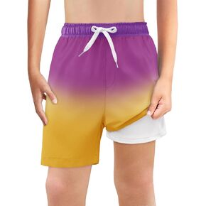 Haloumoning Boys Swim Trunks with Boxer Brief Liner Kids Gradient Quick Dry Swimming Shorts 5-14 Years