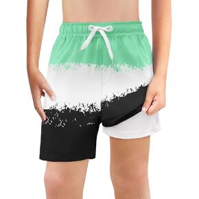 Haloumoning Boys Swim Trunks with Boxer Brief Liner Kids Gradient Quick Dry Swimming Shorts 5-14 Years