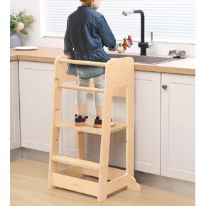 Toddler Standing Tower, Adjustable Height Toddler Kitchen Stool Helper, Toddler Step Stool with Safety Rail, Anti-Drop Toddler Learning Tower, Kitchen Step Stool for Kids 18 Months+