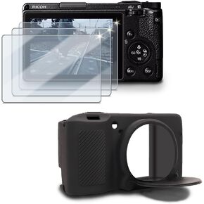 Screen Protector Compatible for Ricoh GRIII/GRIIIx/GR3/GR3X Camera,Tempered Glass Film Anti Scratch High Definition and Soft Silicone Case