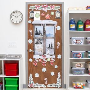 Fun Express Red & Green Christmas Door Decorating Kit - Festive Holiday Decor for Christmas Parties Family Gatherings Holiday Events & Seasonal Celebrations - Includes Ornaments Stickers - 34 Pieces