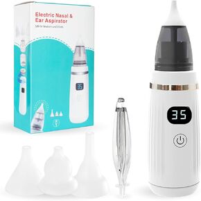 Electric Nasal&Ear Aspirator for Newborns & Infants,Waterproof Baby Nose Sucker with 3 Soft Silicone Tips and USB Rechargeable