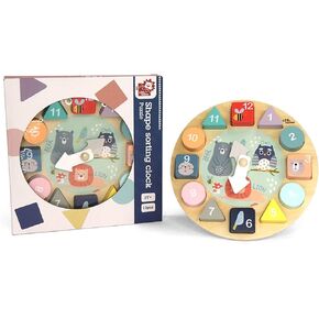 LEO & FRIENDS Shape Sorting Clock - 1 to 12 Removable Number Blocks Included, Learn How to Tell Time, Premium Wooden Educational Toy, Fun Puzzle Stacking and Sorting for Children Ages 3+