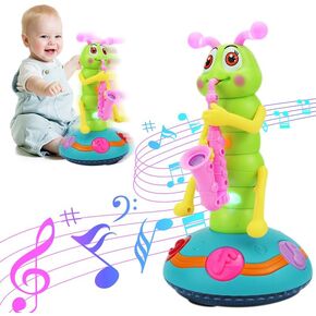 Children's Electric Caterpillar Saxophone Musical Toys, Dancing Saxophone Caterpillar,Baby Sensory Toys with LED Lights for Toddler Boys Girls Without Battery (Pink-1 Pcs)