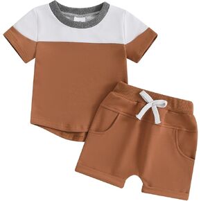 Baby Boy Summer Outfit Contrast Color Baby Boy Short Sleeve T-shirt Tops Shorts 2PC Toddler Boy Sets