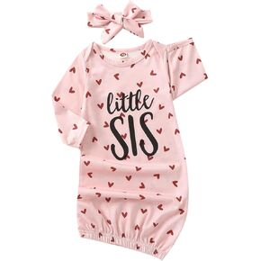 Newborn Baby Girl Little Sister Sleeper Gown Stripe Long Sleeve Nightgown Outfit 2024