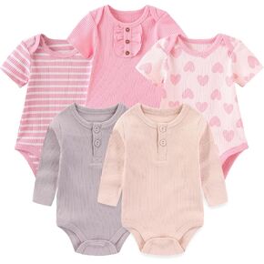 Newborn Baby Bodysuit 5 Pack Soft Ribbed One-Piece Outfit Clothes Sets 0-12 Month