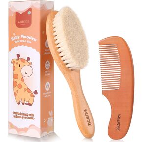 Baby Hair Bush and Comb Set,Baby Hair Brush with Soft Goat Bristle and Wood Comb Set,Wooden Baby Brush Set for Newborns & Toddlers,Good for Cradle Cap Brush