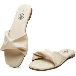 Trary Women's Flat Sandals Fashion Slides - Memory Foam Sandals for Women 2025 - Vegan Leather Women Slippers Sandals Women Dressy Summer Size 6-11