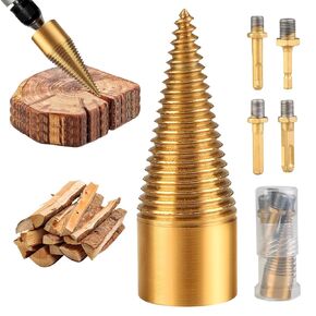 Firewood Drill Bit Set - 4 Handles, Detachable Wood Splitter Drill Bits (32mm Cones) for Electric Drill - Efficient Log Splitting Tool(1pc)