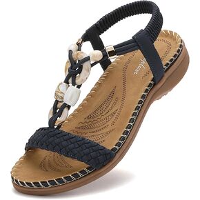 Littleplum Women Sandals Arch Support Handmade Bohemian Braided Flat Sandals Comfort Walking Beach Ankle Elastic Summer Shoes in Saudi Arabia
