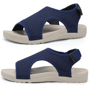 XIHALOOK Womens Orthopedic Walking Sandals with Adjustable Hooks Open Toe Sports Sandals Breathable Knit Summer Shoes