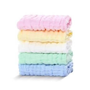 5 Pack Baby Muslin Washcloths for Newborns,Large 10x10 inches,Natural Cotton Burp Cloths,Soft Absorbent Baby Wash Cloths for Sensitive Skin,Baby Girls and Boys Face Towels