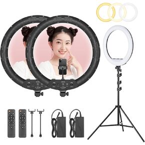 AMBITFUL Ring Light RL-480 18in Ring Light Lamp 60Ws 3000~6000K 480 Beads LED with 180cm Light Stand,Carrying Bag for Live Streaming/SLR Camera/Phone Video Shooting (2PCS)