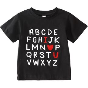 BOUTIKOME Valentines Day Shirts Toddler Baby Girl Boy Alphabet I Love You T-Shirt Short Sleeve Tee Top Funny Outfit Clothes
