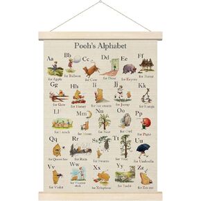 Winnie the Pooh Alphabet Hanger Frame, Classic Pooh Wall Decorations, Nursery Wall Decor, Pooh's ABC Poster Alphabet Wall Decor, for Classrooms Kid’s Rooms Living Rooms 12x16 Inch