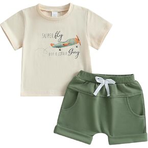 Kupretty Baby Boy Clothes Toddler Summer Funny Letter Graphic T-Shirt Shirts + Pockets Shorts Set Vintage Farm Outfit in Kuwait