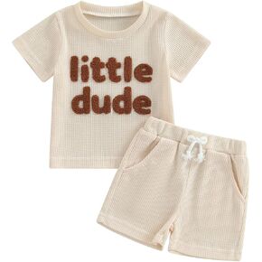 Toddler Baby Boy Summer Clothes Embroidered Waffle Short Sleeve T-Shirts Elastic Shorts Newborn Infant Boy Outfits