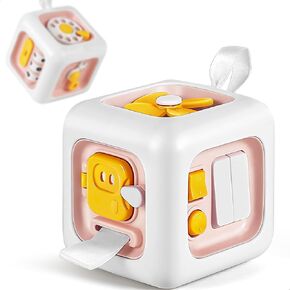 iPlay, iLearn Pink Baby Busy Cube Toy for 1 Year Old Girl, Montessori Sensory Toy Toddler 1-3, Infant Learning Motor Skill, Activity Carseat Plane Travel Toy Birthday Gift 9 12 18 Month 2 3 Yr Kid Boy