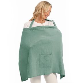 Wimst Muslin Nursing Cover Breastfeeding for Women, Soft and Breathable Breastfeeding Cover with Rigid Hoop for Nursing Apron (White)