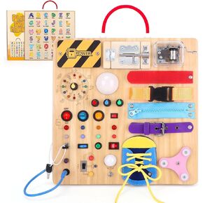 Busy Board,Montessori Toys for 1-3 Year Old,Learning Educational Toys,Toddler Sensory Toys for Soothing A Baby (Busy Board v3)