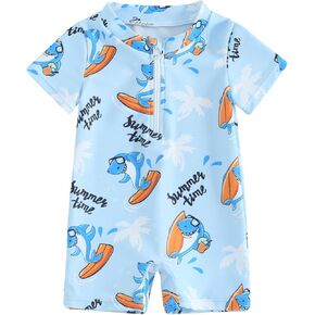 Toddler Boys Swimsuit Infant Sun Protection Rash Guard Wetsuit Zipper One Piece Short Sleeve Beach Bathing Suits