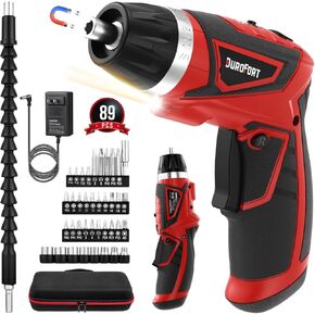 Cordless Electric Screwdriver Set, 8V 10Nm Rechargeable Screwdriver Kit with 89pcs Accessories, 10+1 Torque Settings, 2 Position Handle, Battery Indicator, Flexible Shaft, LED Light