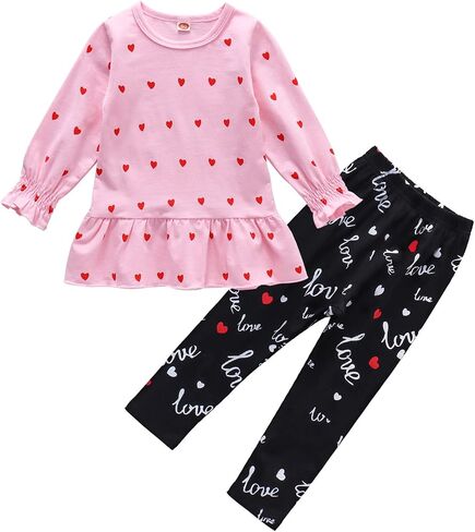 CM C&M WODRO Baby Girl Clothes Valentines Day Toddler Outfit Love Shirt Ruffle Long Sleeve Sweatshirts Top Pants Legging Set in Kuwait