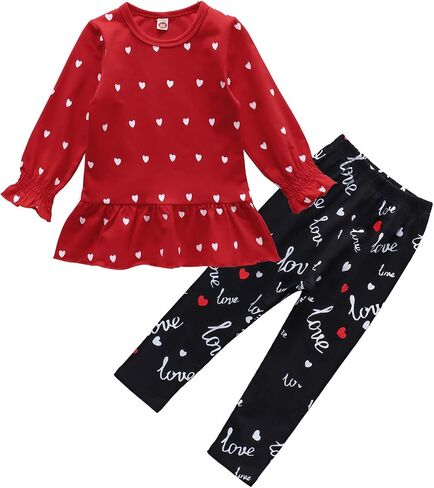 CM C&M WODRO Baby Girl Clothes Valentines Day Toddler Outfit Love Shirt Ruffle Long Sleeve Sweatshirts Top Pants Legging Set in Kuwait