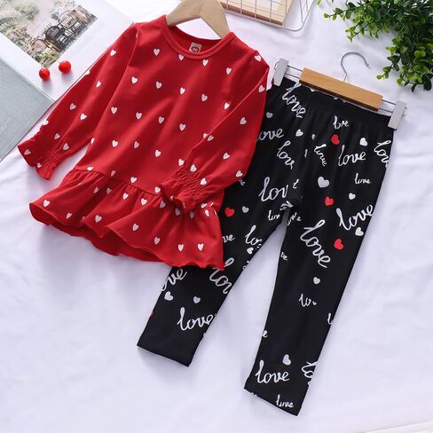 CM C&M WODRO Baby Girl Clothes Valentines Day Toddler Outfit Love Shirt Ruffle Long Sleeve Sweatshirts Top Pants Legging Set in Kuwait