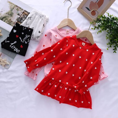 CM C&M WODRO Baby Girl Clothes Valentines Day Toddler Outfit Love Shirt Ruffle Long Sleeve Sweatshirts Top Pants Legging Set in Kuwait
