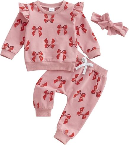 Toddler Baby Girl Valentine's Day Outfits Letter Print Flying Sleeve Sweatshirt with Heart Pattern Pants Headband in Saudi Arabia