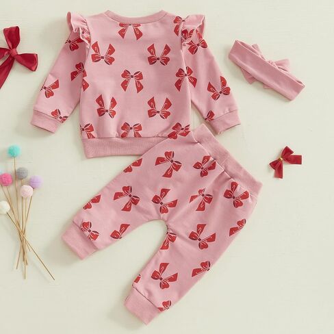 Toddler Baby Girl Valentine's Day Outfits Letter Print Flying Sleeve Sweatshirt with Heart Pattern Pants Headband in Saudi Arabia