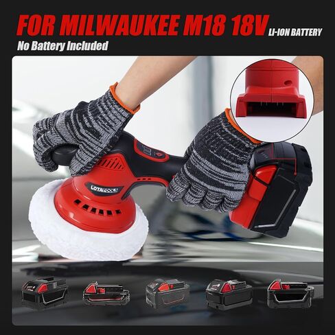 Cordless Buffer Polisher for Car Detailing Compatible for milwaukee 18V Battery, Power Polishers and Buffers Up To 5500Rpm, Orbital Buffer Cordless for Car with 6 Variable Speed -NO Battery in Kuwait