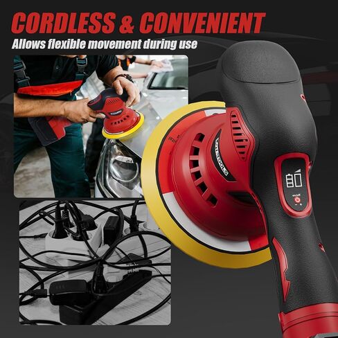 Cordless Buffer Polisher for Car Detailing Compatible for milwaukee 18V Battery, Power Polishers and Buffers Up To 5500Rpm, Orbital Buffer Cordless for Car with 6 Variable Speed -NO Battery in Kuwait
