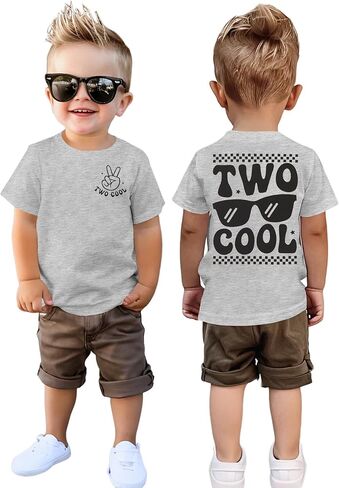 Two Cool Birthday Shirt 2nd Birthday Boy Tshirt 2 Year Old Toddler Boys Second Bday Party Short Sleeve Outfits Tops in Kuwait