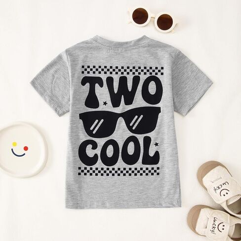 Two Cool Birthday Shirt 2nd Birthday Boy Tshirt 2 Year Old Toddler Boys Second Bday Party Short Sleeve Outfits Tops in Kuwait